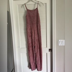 Old navy dusty pink ditsy print smocked cami wide leg jumpsuit